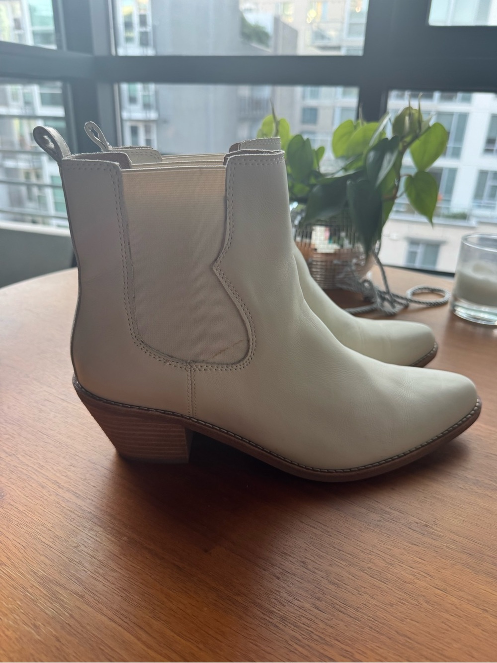 Madewell Cream Leather Watkin Ankle Boots
